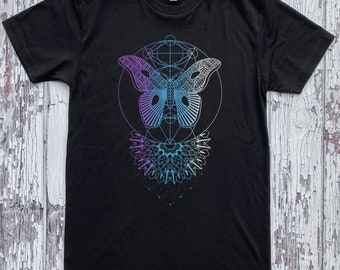 Unisex MOTHLIGHT Dotwork Mandala Tee Sacred Geometry Symmetry Moth Wings Tattoo Style Shirt