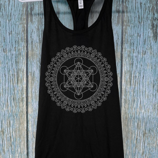 Women's METATRON MANDALA Tank Top Sacred Geometry Dotwork Tattoo Racerback Style Sleeveless Shirt