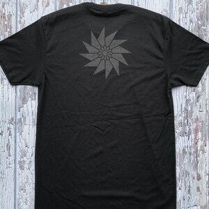 MINIMAL Unisex T-Shirt Unlimited Symmetry Collaboration Series SAWTOOTH and the PINWHEEL Block Print Style Front and Back Designs Shirt image 3