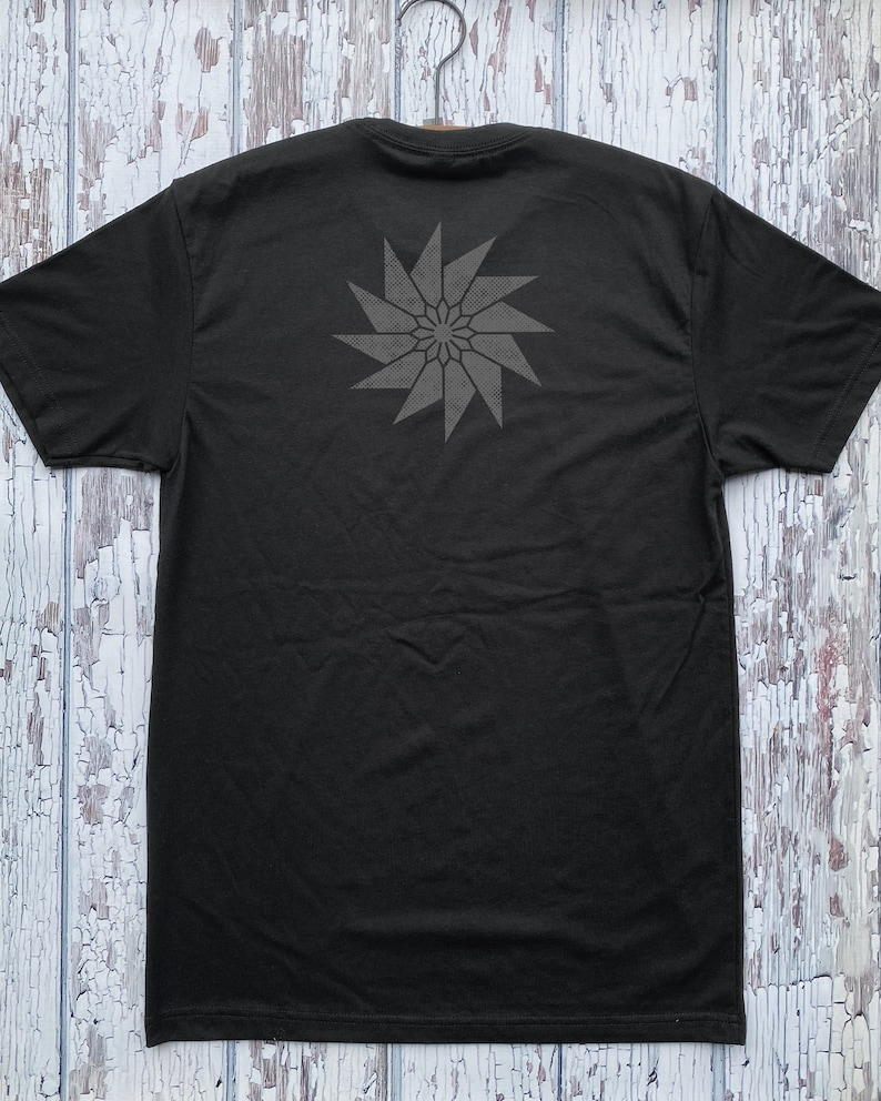 MINIMAL Unisex T-Shirt Unlimited Symmetry Collaboration Series SAWTOOTH and the PINWHEEL Block Print Style Front and Back Designs Shirt image 3