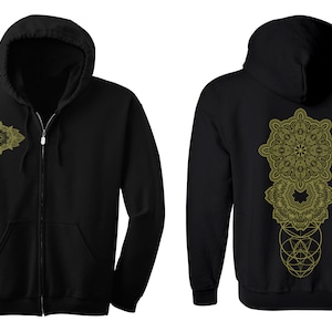 Geometric REALMS MANDALA Hoodie Men&#39;s and Women&#39;s Black Hooded Sweatshirt Metatron&#39;s Cube Sacred Geometry Clothing