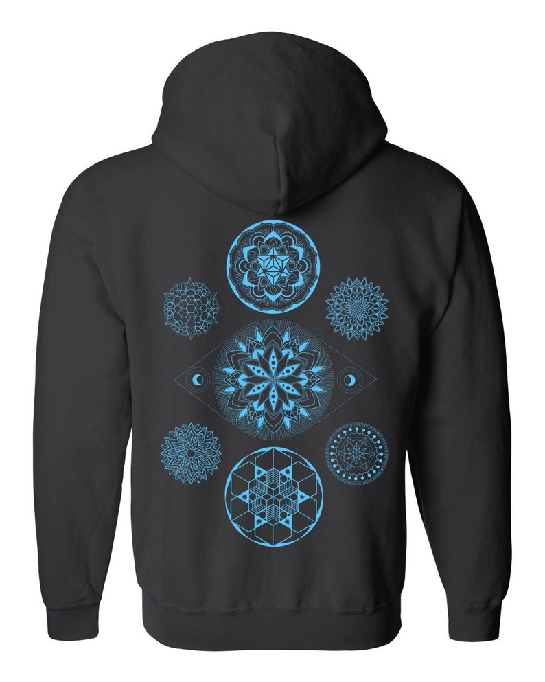 Sacred Geometry 7 Chakras Mandala Zip Hoodie Men's and Women's Vesica Hooded Sweatshirt Corey Divine Tattoo Colab image 3