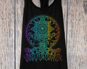 Women's SEER Psychedelic Mandala Eye Tank Top Sacred Geometry Hand Screen Printed Shirt