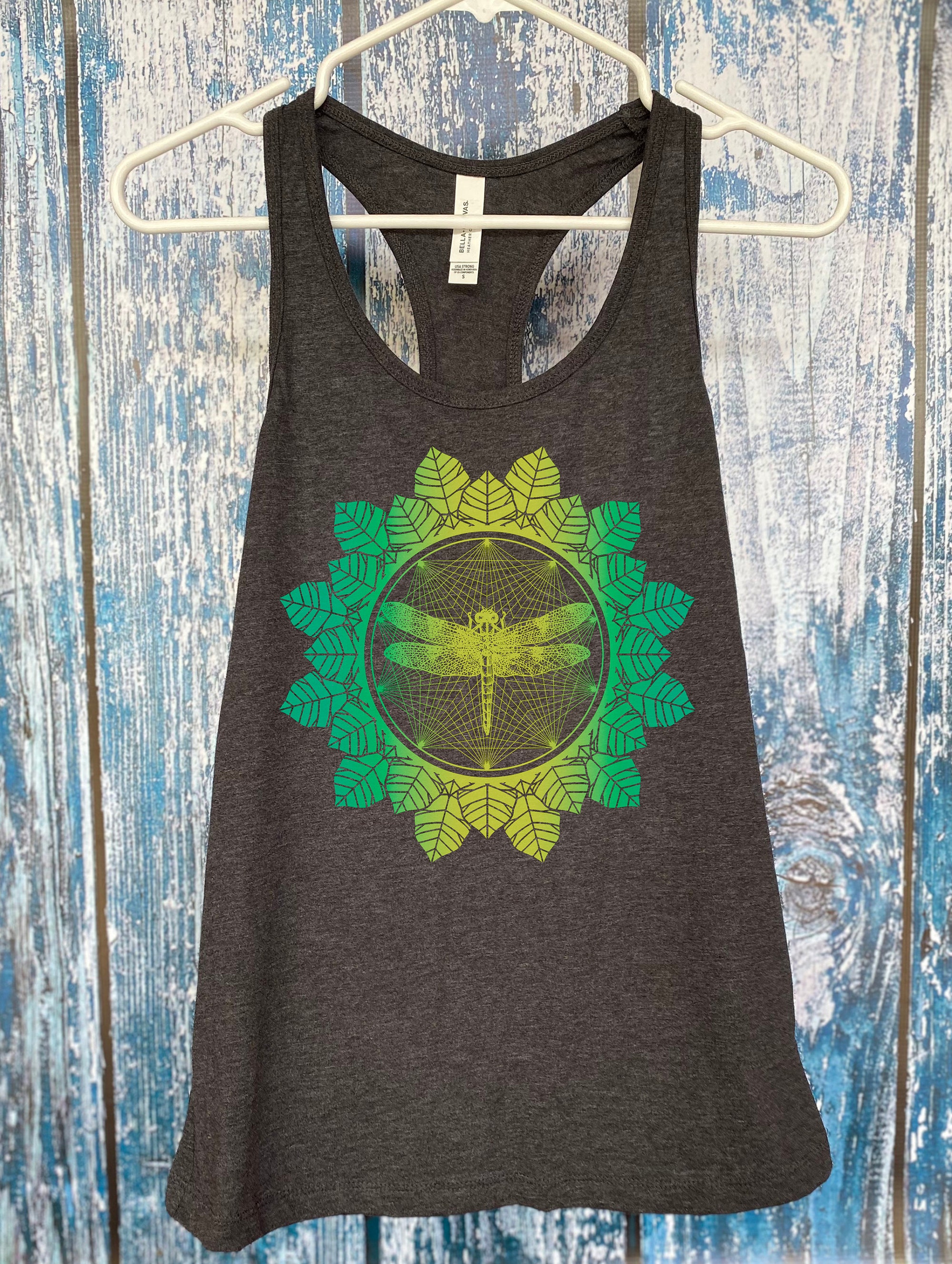 Women's DRAGONFLY Mandala Tank Top Floral Leaves Insect Skeleton Sacred Geometry Tank Top