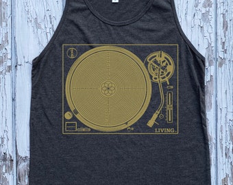 Men's LABYRINTH Shirt Screen Printed Sacred Geometry Seed of Life TURNTABLE Tee MUSIC Tank