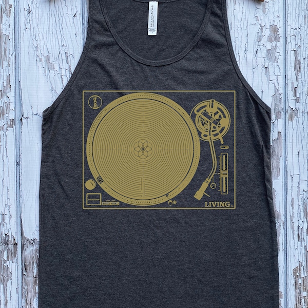 Men's LABYRINTH Shirt Screen Printed Sacred Geometry Seed of Life TURNTABLE Tee MUSIC Tank