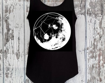 Women's GEOMOON Bodysuit Sacred Geometry One Piece Body Suit Black Moon Phase Leotard