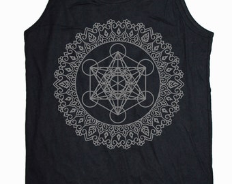 Men's METATRON MANDALA Tank Top Sacred Geometry Dotwork Tattoo Style Sleeveless Shirt