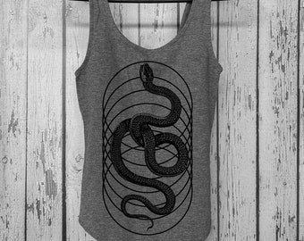 Femme SERPENTINE Bodysuit Sacred Geometry Snake One Piece Body Suit Black Hand Screen Printed Leotard