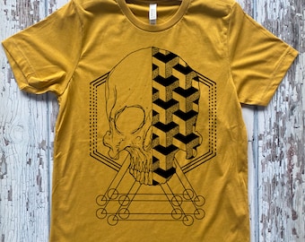 Unisex GEOSKULL T-shirt Sacred Geometry Dotwork Linework GEOMETRIC Pattern SKULL colab with Cole Pittman