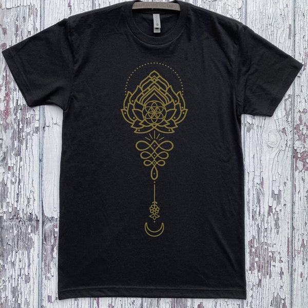 Unisex OM TOTEM Geometric Screen Printed T-Shirt Tattoo Style Sacred Geometry Clothing Tee