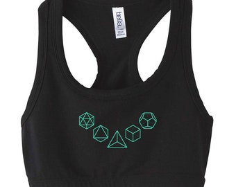 Sacred Geometry PLATONIC Solids Mandala Athletic Halter SPORTS BRA Geometric Yoga Dance Wear Spandex Top Festival Shirt Crop Top Belly Shirt