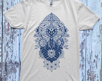 Unisex PERENNIALS Mandala Tee Dotwork Sacred Geometry Floral Psychedelic Shirt Hex Appeal Clothing