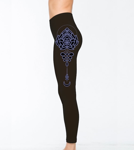 Women's OM TOTEM Black Leggings Sacred Geometry Yoga Clothing Blackwork  Tattoo Style Tights Active Wear -  Canada