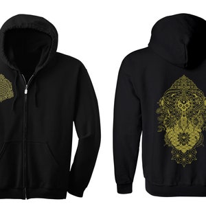 PERENNIALS Mandala Hoodie Men&#39;s and Women&#39;s Black Hooded Sweatshirt Sacred Geometry Clothing