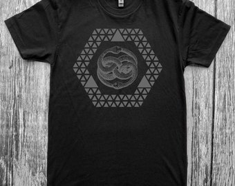 Unisex OUROBOROS T-Shirt Infinity Sacred Geometry Grey Tee Shirt Screen Printed Auryn Tee