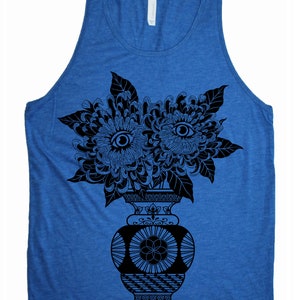 Men's PSYCHIC GARDENS Sacred Geometry Psychedelic Chrysanthemums TANK Top Sleeveless Hex Appeal Clothing Blue Tank/Black