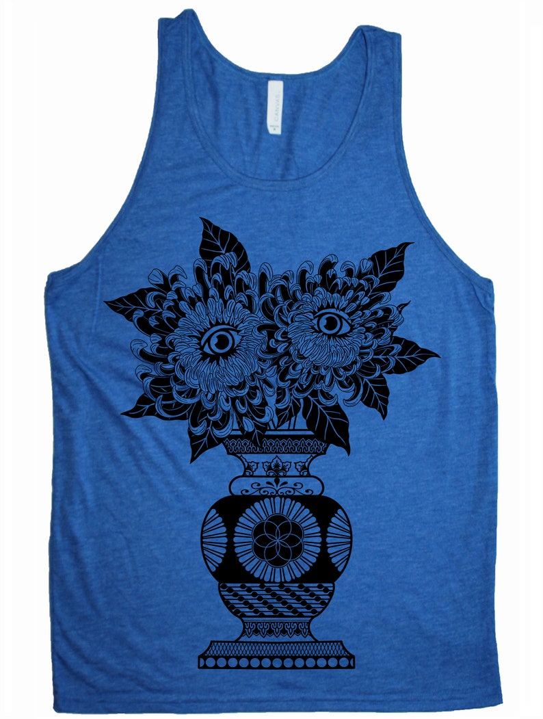 Men's PSYCHIC GARDENS Sacred Geometry Psychedelic Chrysanthemums TANK Top Sleeveless Hex Appeal Clothing Blue Tank/Black