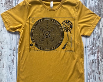 Unisex LABYRINTH Shirt Screen Printed Sacred Geometry Seed of Life TURNTABLE Tee MUSIC Shirt