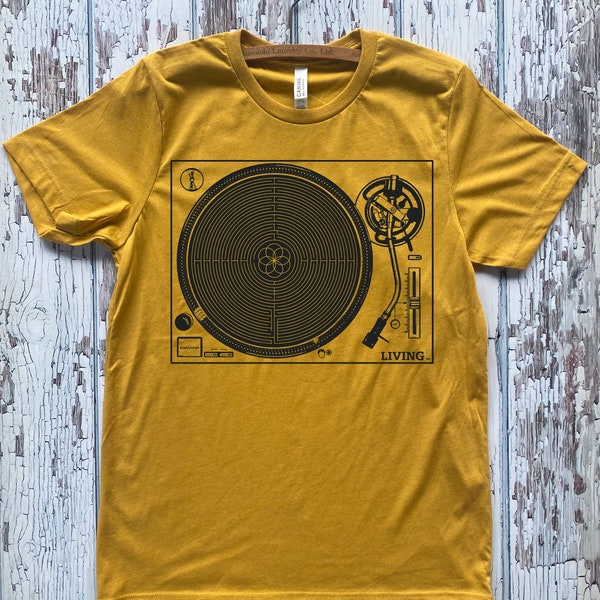 Unisex LABYRINTH Shirt Screen Printed Sacred Geometry Seed of Life TURNTABLE Tee MUSIC Shirt