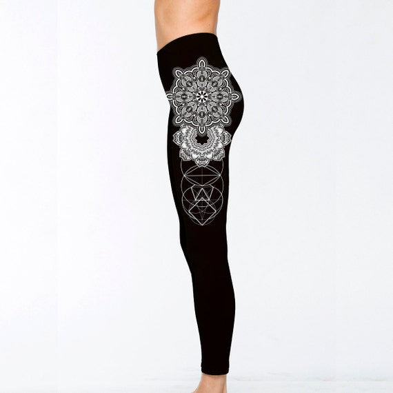 Para mujer REALMS Mandala Black Leggings Geometria Sagrada Ropa NegroWork Tatuaje Estilo Tights Active Wear Etsy Mexico