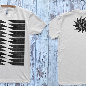 MINIMAL Unisex T-Shirt Unlimited Symmetry Collaboration Series SAWTOOTH and the PINWHEEL Block Print Style Front and Back Designs Shirt image 1