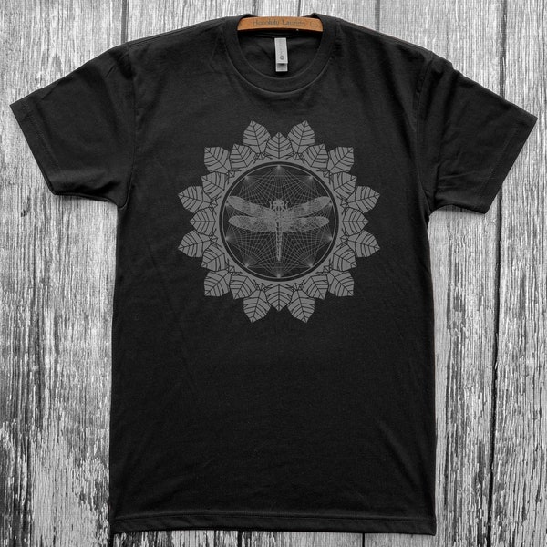 Unisex DRAGONFLY Mandala Tee Floral Leaves Insect Skeleton Sacred Geometry Mysticism T-Shirt