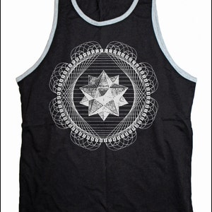 Men&#39;s Star TETRAHEDRON Screen Printed Tank Top Merkaba Sacred Geometry