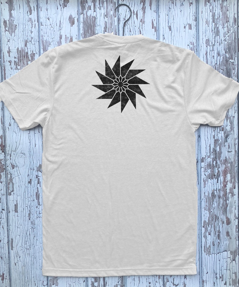 MINIMAL Unisex T-Shirt Unlimited Symmetry Collaboration Series SAWTOOTH and the PINWHEEL Block Print Style Front and Back Designs Shirt image 5