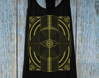 Women's GEOEYE Psychedelic Screen Printed Tank Top Sacred Geometry Tribal Shirt