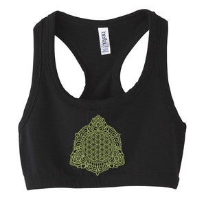 Sacred Geometry FLOWER of Life Mandala Athletic Halter SPORTS BRA Geometric Yoga Dance Wear Spandex Top Festival Shirt Crop Top Belly Shirt