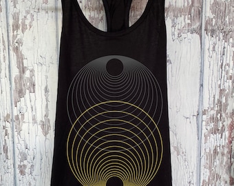 Women's HARMONY of the SPHERES Tank Top Geometric Two Color Screen Printed Shirt MINIMAL Psychedelic Cosmic