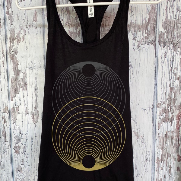 Women's HARMONY of the SPHERES Tank Top Geometric Two Color Screen Printed Shirt MINIMAL Psychedelic Cosmic