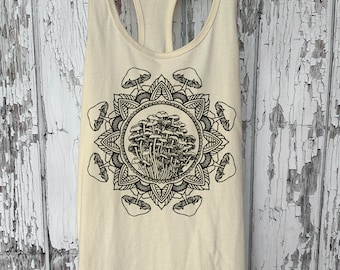 Women's MUSHROOM MANDALA Tank Top Sacred Geometry Tattoo Style Shirt