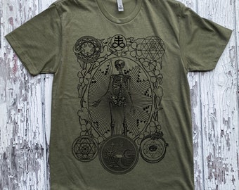 Unisex ALCHEMIST Tee Dotwork Sacred Geometry Mystic Psychedelic Skeleton Shirt