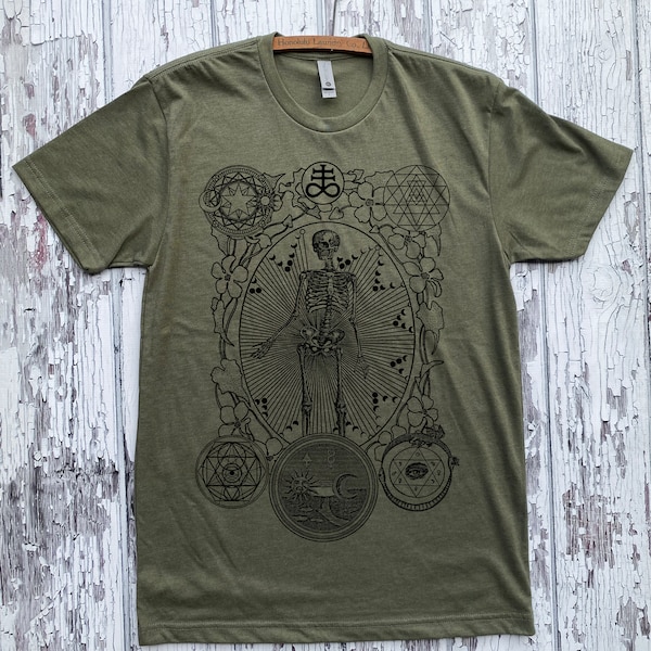 Unisex ALCHEMIST Tee Dotwork Sacred Geometry Mystic Psychedelic Skeleton Shirt