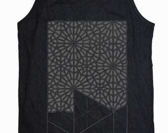 Men's PATTERN RECOGNITION Tank Top Sacred Geometry Dotwork Tattoo Style Sleeveless Shirt