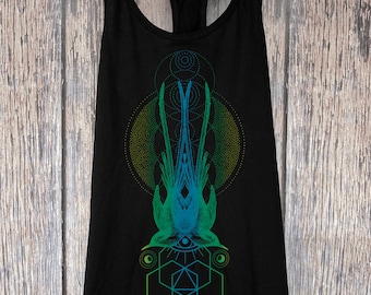 Women's Symmetrical Sparrows Tank Dotwork Sacred Geometry Symmetry Mirroring Psychedelic Shirt