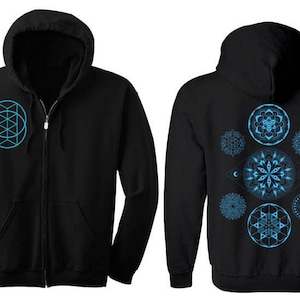 Sacred Geometry 7 Chakras Mandala Zip Hoodie Men's and Women's Vesica Hooded Sweatshirt Corey Divine Tattoo Colab image 1