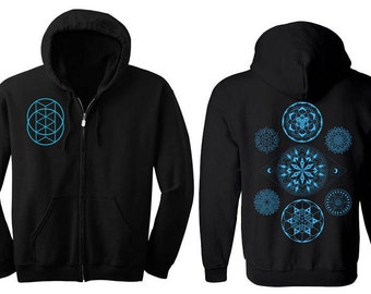 Sacred Geometry 7 Chakras Mandala Zip Hoodie Men's and Women's Vesica Hooded Sweatshirt Corey Divine Tattoo Colab