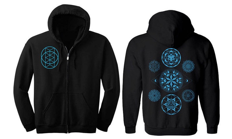 Sacred Geometry 7 Chakras Mandala Zip Hoodie Men's and Women's Vesica Hooded Sweatshirt Corey Divine Tattoo Colab image 1