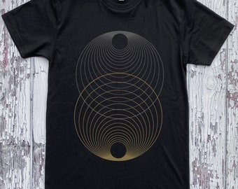 Unisex HARMONY of the SPHERES Chemise géométrique bicolore sérigraphiée MINIMAL Psychedelic Cosmic Tee