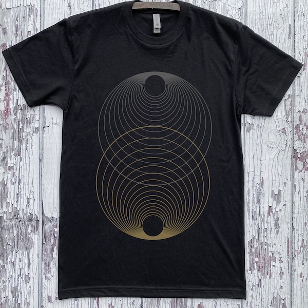 Unisex HARMONY of the SPHERES Geometric Two Color Screen Printed Shirt MINIMAL Psychedelic Cosmic Tee