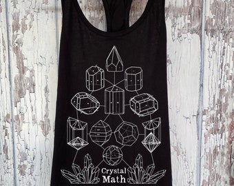 Women's CRYSTAL MATH  Screen Printed Tank Top Crystal Power Sacred Geometry Racerback Shirt