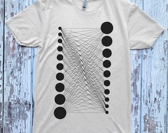 Unisex ALL CONNECTED Geometric Mod Pattern Screen Printed Dots and Lines Abstract Minimal Tee Shirt