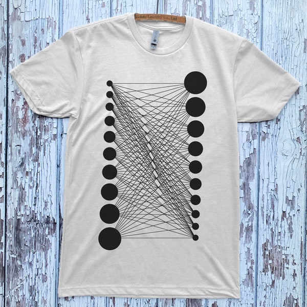 Unisex ALL CONNECTED Geometric Mod Pattern Screen Printed Dots and Lines Abstract Minimal Tee Shirt
