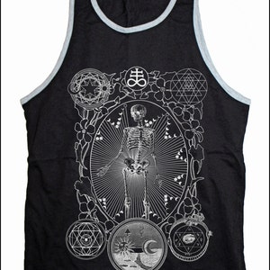 Men's ALCHEMIST Mystical Psychedelic Sleeveless Shirt Golden Ratio Sacred Geometry Tank Top Black Ringer / White