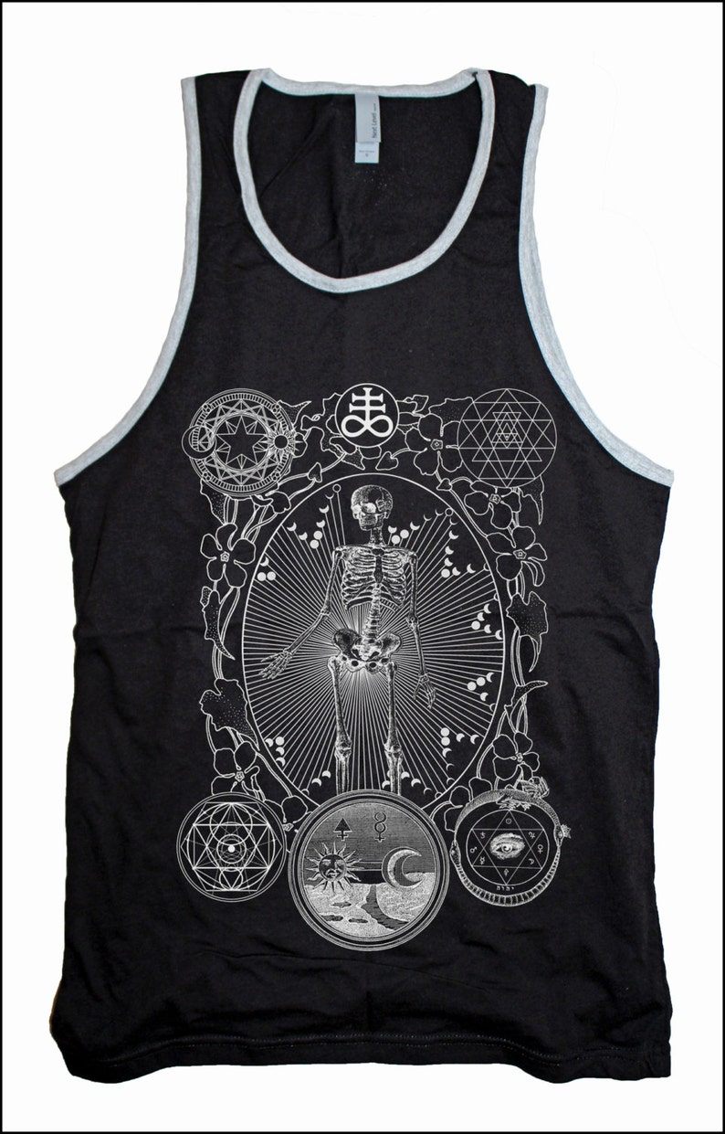 Men's ALCHEMIST Mystical Psychedelic Sleeveless Shirt Golden Ratio Sacred Geometry Tank Top Black Ringer / White