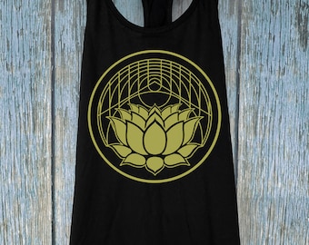 Women's LOTUS Geometric Rising Sun Racerback Tank Top Yoga Festival shirt