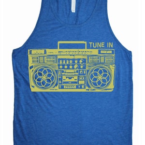 Men's Tune In BOOMBOX Sacred Geometry Tank Seed of Life Old School Graffiti